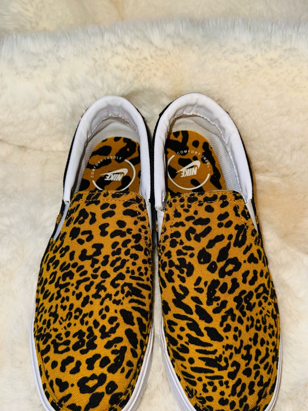 Nike women’s court legacy Slip-On Leopard Print Canvas Shoes - Yellow/Black